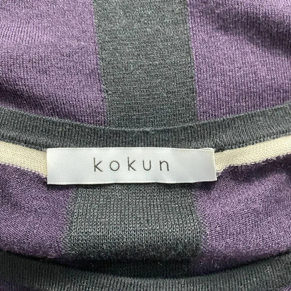 Kokun Back Slit Pop‎ Stripe Crew Neck Bamboo Cashmere Sweater Purple Size Large - Picture 11 of 12